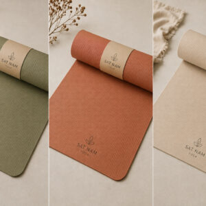 Mats de yoga en colores verde, terracota y beige